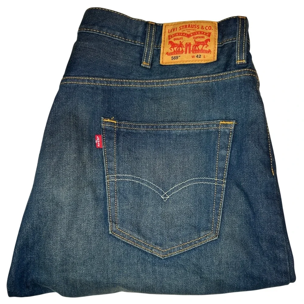 Levi's 569 Loose Straight Shorts 42 Mens Dark Wash Blue Denim Baggy Jorts
